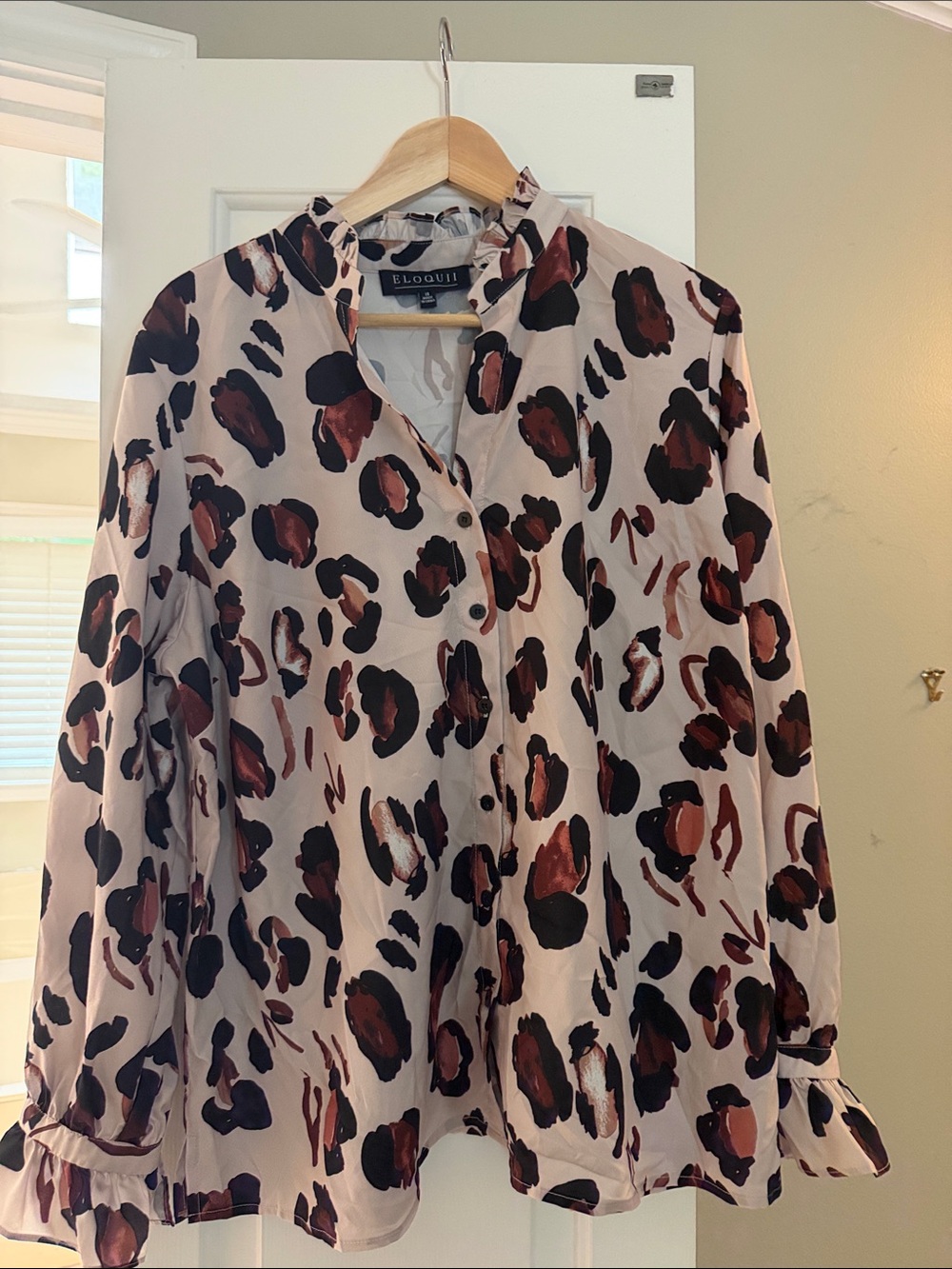 Eloquii Beige Button-Front Leopard Print Shirt